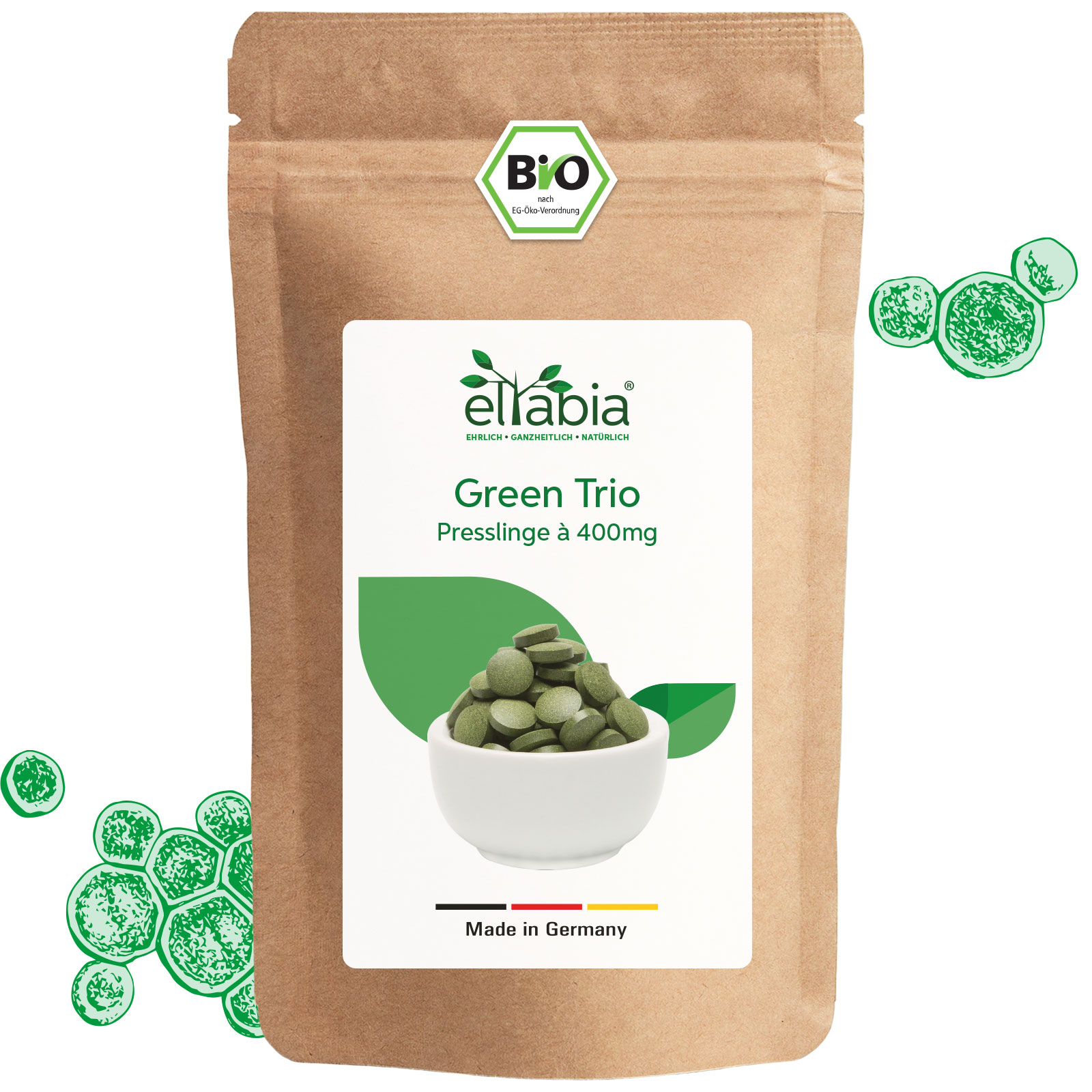 Bio Green Trio Presslinge (Mix aus Chlorella, Spirulina und Gerstengras) 